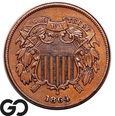 1864 Two Cent Piece Large Motto Choice AU++ • $18.50