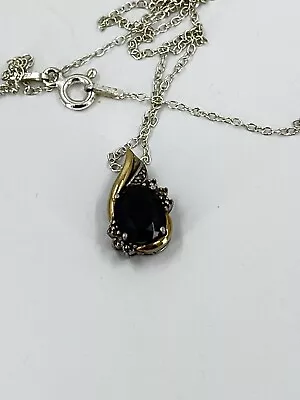 Alwand Vahan AV Sterling Silver & 10k Sapphire Pendant 1/2” 18” Necklace 2.4g • $39.99
