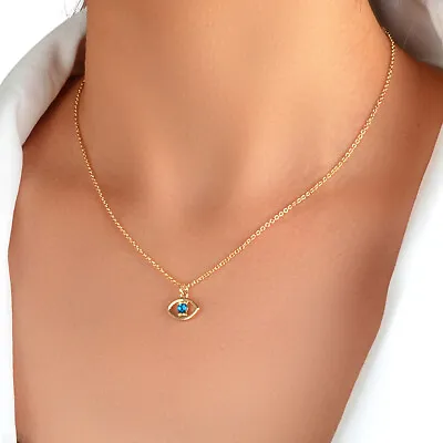 $1.99 • Buy Delicate Gold Chain Blue Rhinestone Eye Charm Necklace Jewellery Gift For Women