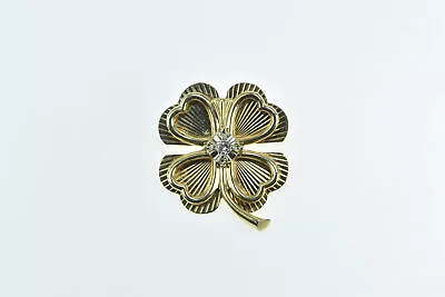 14K Vintage Diamond Clover Shamrock Lucky Pin/Brooch Yellow Gold *59 • $549.95