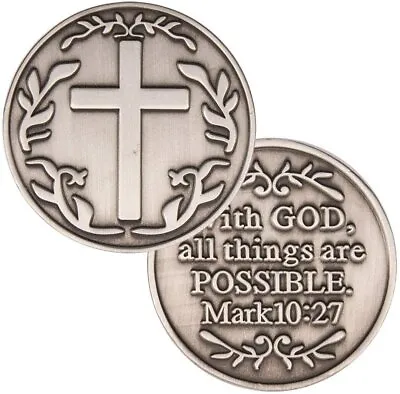 Mark 10:27 Bible Verse Christian Pocket Token Cross Coin - Set Of 4 • $11.95