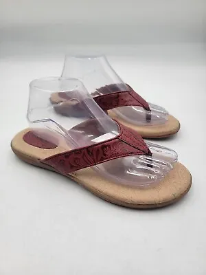 Born Concepts Women's Sz 8M Thong Flipflops Slip-On Tooled Maroon Sandals • $32.99