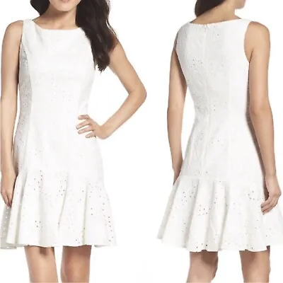 $28 • Buy Eliza J White Eyelet Lace Fit Flare Dress Womens 12 Petite 