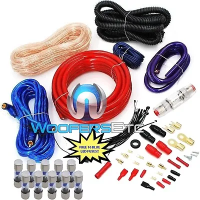 Pkg 10 FUSES & PD-4KIT AMP CABLES 4 AWG WIRE 2500W CAR AMPLIFIER RCA INSTALL KIT • $39.99