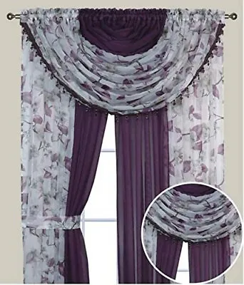 $29.89 • Buy Home Complete Window Sheer Curtain Panel Set With 4 Attached Panels And 2Valance