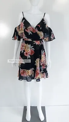 $29 • Buy FOREVER NEW Size 10 Navy Floral Ruffle Trim Dress