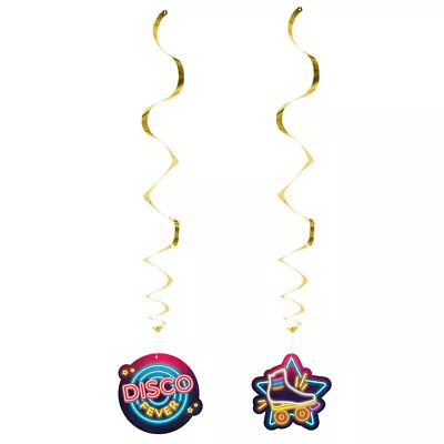 Pack Of 2 Disco Fever Swirls Hanging 1970's / 70's Theme Party Decorations - New • £2.25