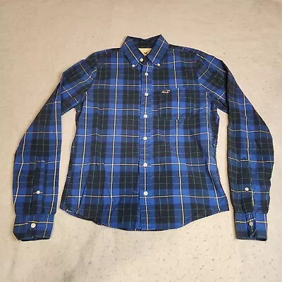 Hollister Mens Shirt Size M Blue On Blue Plaid Button Down Long Sleeve EUC • $10.39