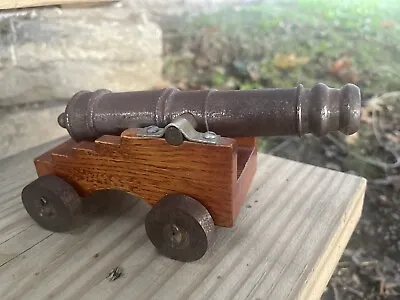 Vtg Miniature Toy Cannon Metal Barrel Wood Base On Wheels Desk Top Ship Military • $29.99