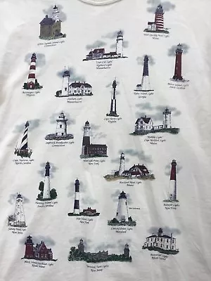 Light Houses Of America All Over Design Beige Tan T Shirt Sz L Large NWOT • $18.88