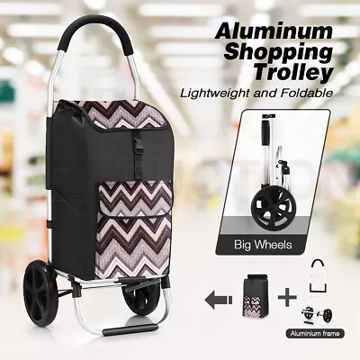 Foldable Aluminium Shopping Trolley With Bags Dolly Grocery Cart On Wheels Black • $63.95