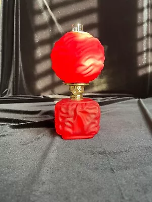 Antique Red Miniature Oil Lamp W/square Base & Chimney • $100