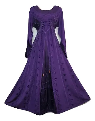 £34.99 • Buy Boho Maxi Dress Winter Festive PURPLE Long Sleeve Corset Medieval Embroidered UK