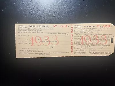 1933 California Deer License Tag • $5