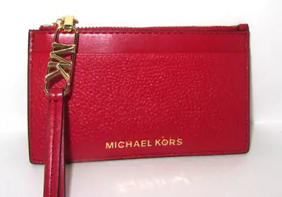 Michael Kors Empire Small Zip Card Case Crimson Red Leather NWT $98 • $46.99