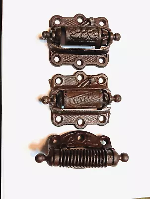 Set 3 Antique Decorative Cast Iron Spring Loaded Screen Door Hinges WORK Vintage • $52