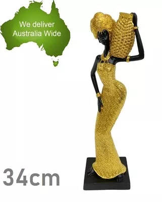 34cm Gold African Lady Bowl Home Decor Statue Figurine Garden Sculpture Mum Gift • $31.99