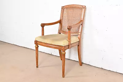 Henredon French Regency Louis XVI Carved Cherry Wood Cane Back Armchair 1960s • $395