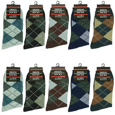 3-12 Pairs Men Argyle Crew Multi Color Business Dress Socks Cotton Size 10-13 • $6.99