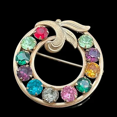 Vtg Van Dell 1/20 12kt Gf Multi-colored Rhinestone Wreath Brooch Signed Van Dell • $9.95