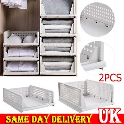 2X Stackable Wardrobe Drawer Units Organizer Clothes Closet Storage Basket Box. • £7.39