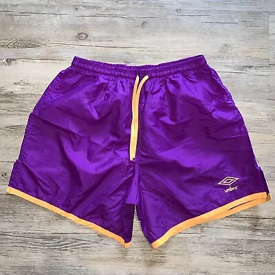 VTG  Umbro Shorts Neon 90’s Made In USA Nylon Drawstring Gym Soccer Size Large • $24.99