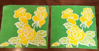 Vintage Vera Pair Bright Green Napkins Yellow Daffodils Flowers Spring Set Of 2 • $14.99