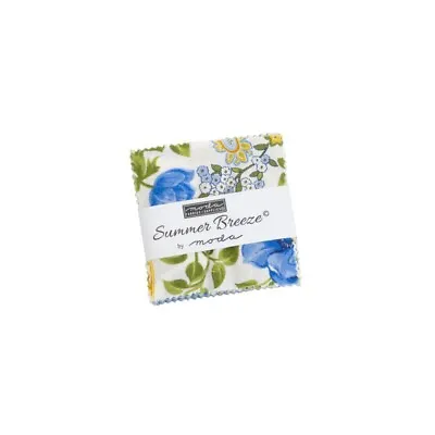 Moda SUMMER BREEZE Blue Yellow MINI-CHARM PACK 42- 2 1/2  Squares QUILT FABRIC • $4.95