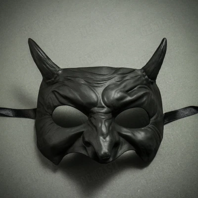 $17.99 • Buy BLACK Devil With Horn Goblin Half Face Halloween Party Mask Costume Masquerade