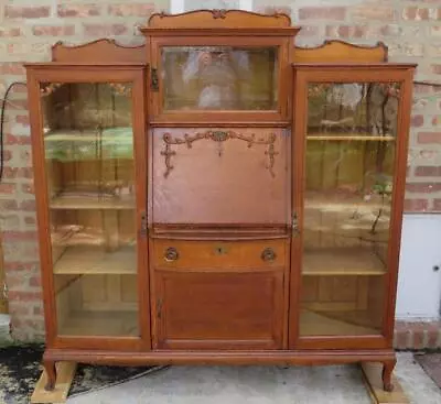 Antique Oak Wood Side By Side Bookcase Drop Front Secretary Desk Pick Up Only! • $2494.98