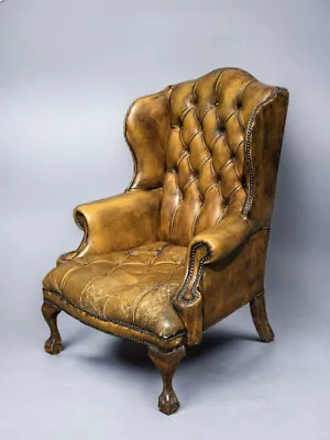 Tan Leather Buttoned Back Armchair Country House Library Armchair. • £895