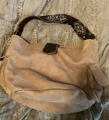 TYLIE MALIBU Suede Boho Handbag Studded Rhinestone Strap Bag Purse Brown 15 X 10 • $29.99