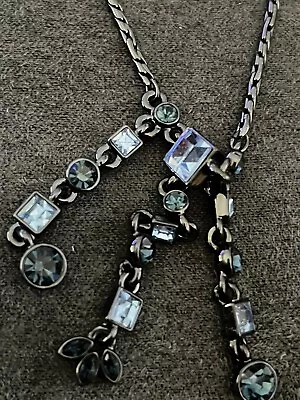 Vintage Givenchy Gunmetal Black And Grey Rhinestones Necklace And 2 Clip 1 Gucci • $15