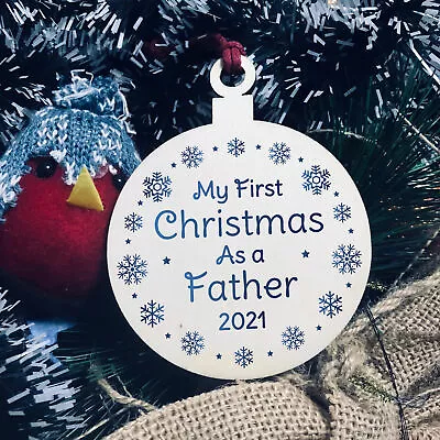 My First Christmas As A Father Daddy Gift Hanging Wooden Tree Decoration • £4.99