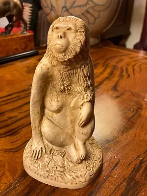 Vintage Carved White Resin Baboon Monkey Figure Statue-Great  Detail-6 1/4  Tall • $19