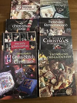 LOT 8 Vintage Leisure Arts Hard Cover  Cross Stitch Books CHRISTMAS + • $39