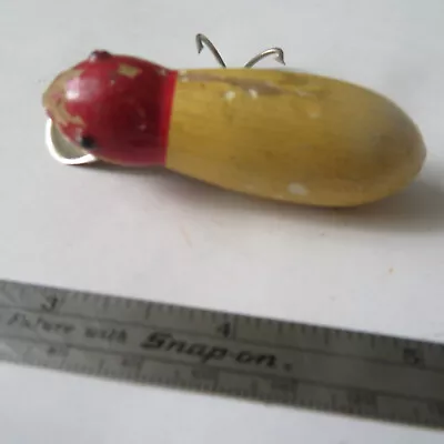 Fishing Lure Paw Paw 2½  Vintage Wood Black Eye Mouse  Minnow  Red Head & White • $7.90