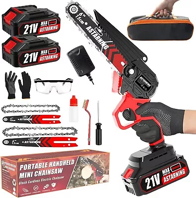 6 Inch Mini Cordless Chainsaw Electric 21V 2 Rechargeable Battery 1 Saw Handheld • $44.95