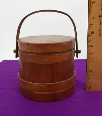 Vintage Wooden Firkin Sugar Bucket Wood Handle & Lid Small  • $99