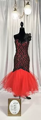 Vtg Victor Costa Sequin Tulle  Formal Mermaid Cocktail Dress Flower Strap Gown • $289.99