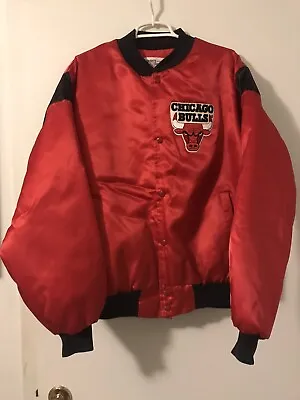 Vintage NBA 90’s CHICAGO BULLS RED & BLACK Satin Jacket Size XL MICHAEL JORDAN! • $114.99