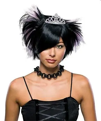 Women's Short Spiky Black Emo Princess Gothic Wig With Tiara • $14.88