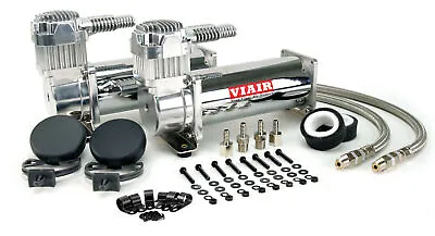 Viair Chrome Dual Pack 12 Volt On Board Air Compressor Kit 444C Hot Rod Airride • $333.99