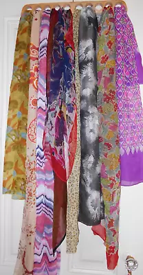 Vintage Colorful Chiffon Nylon Sheer Patterned Scarves Lot Of  9 Great Condition • $15.25