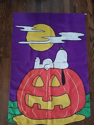 Peanuts Snoopy Stitched Flag Banner Halloween Double Sided Make Pumpkin 39 X 27  • $42.54