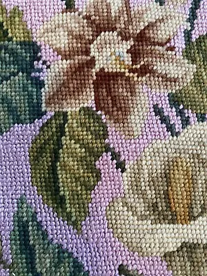 Vintage Needlepoint Canvas Completed Pink Floral • $26