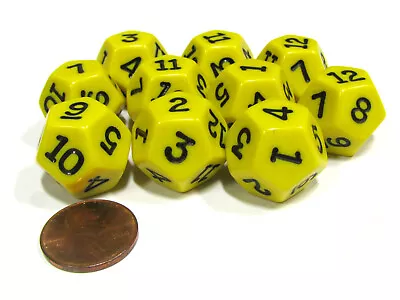 Set Of 10 D12 12-Sided 18mm Opaque RPG Dice - Yellow With Black Numbers • $9.99