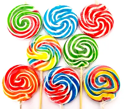 LOLLIPOPS RAINBOW SWIRLY LOLLIE 30g CAKE TOPPERS KIDS PARTY BAGS  HALAL VEGAN • £2.95