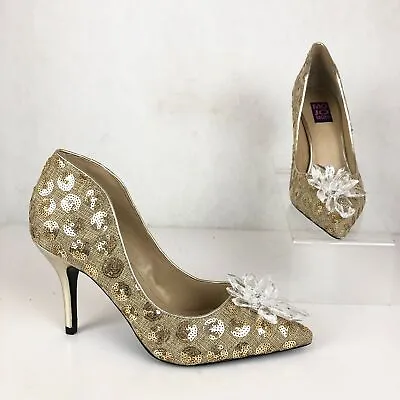 MOJO Moxy Women's Size 8M Gold Sequin Embellished Pointed Toe High Heel Pumps • $23.31