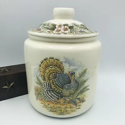 Queens Myott Thanksgiving Lidded Canister Turkey Fall 8.5  Tall Ceramic • $89.99